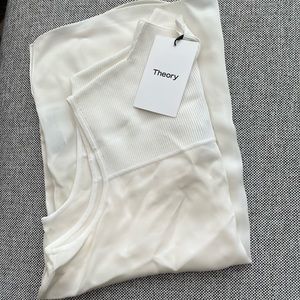 Theory Rib Yoke SHL ivory silk combo tank